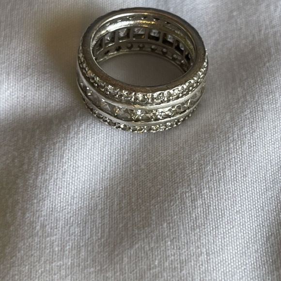 Ladies Eternity Band Size 5, Princess and Round CZs in Sterling Silver - Picture 4 of 7